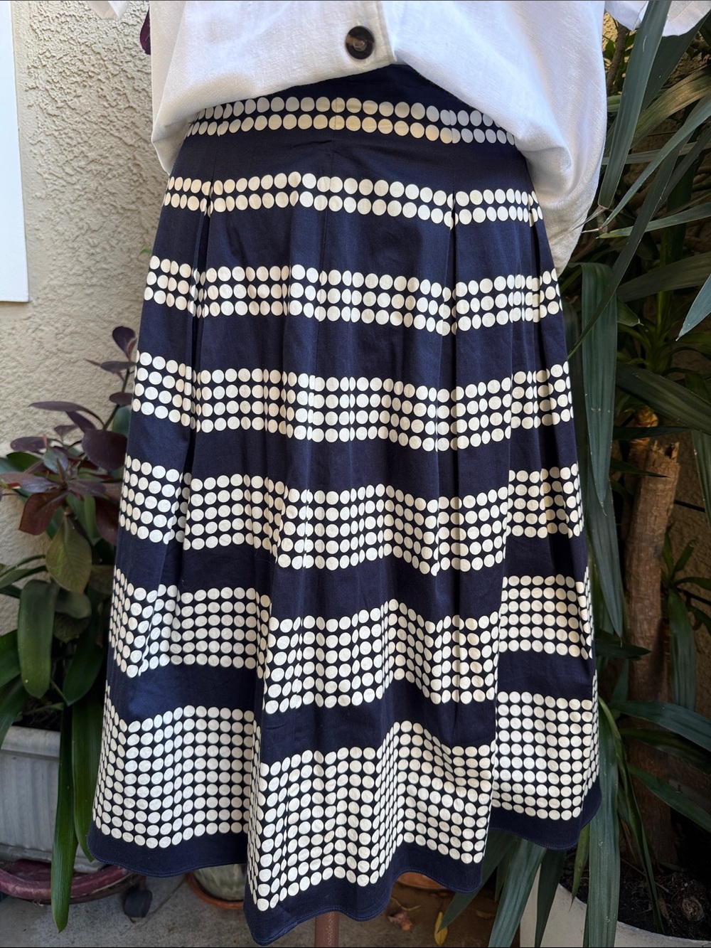 Talbots Womens Navy and Cream Polka Dot Midi Skirt